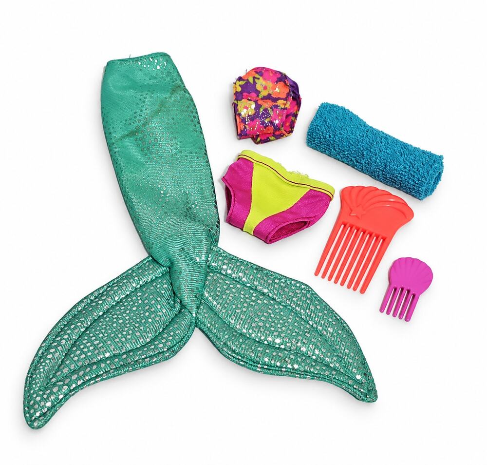 Vintage Barbie Mermaid Fin 90s Glitter Beach Barbie Bottom Hairbrush Accessories